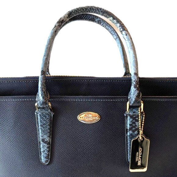 Coach Morgan Navy Leather Satchel Shoulder Bag w/Python Trim   F35887 - Picture 2 of 8
